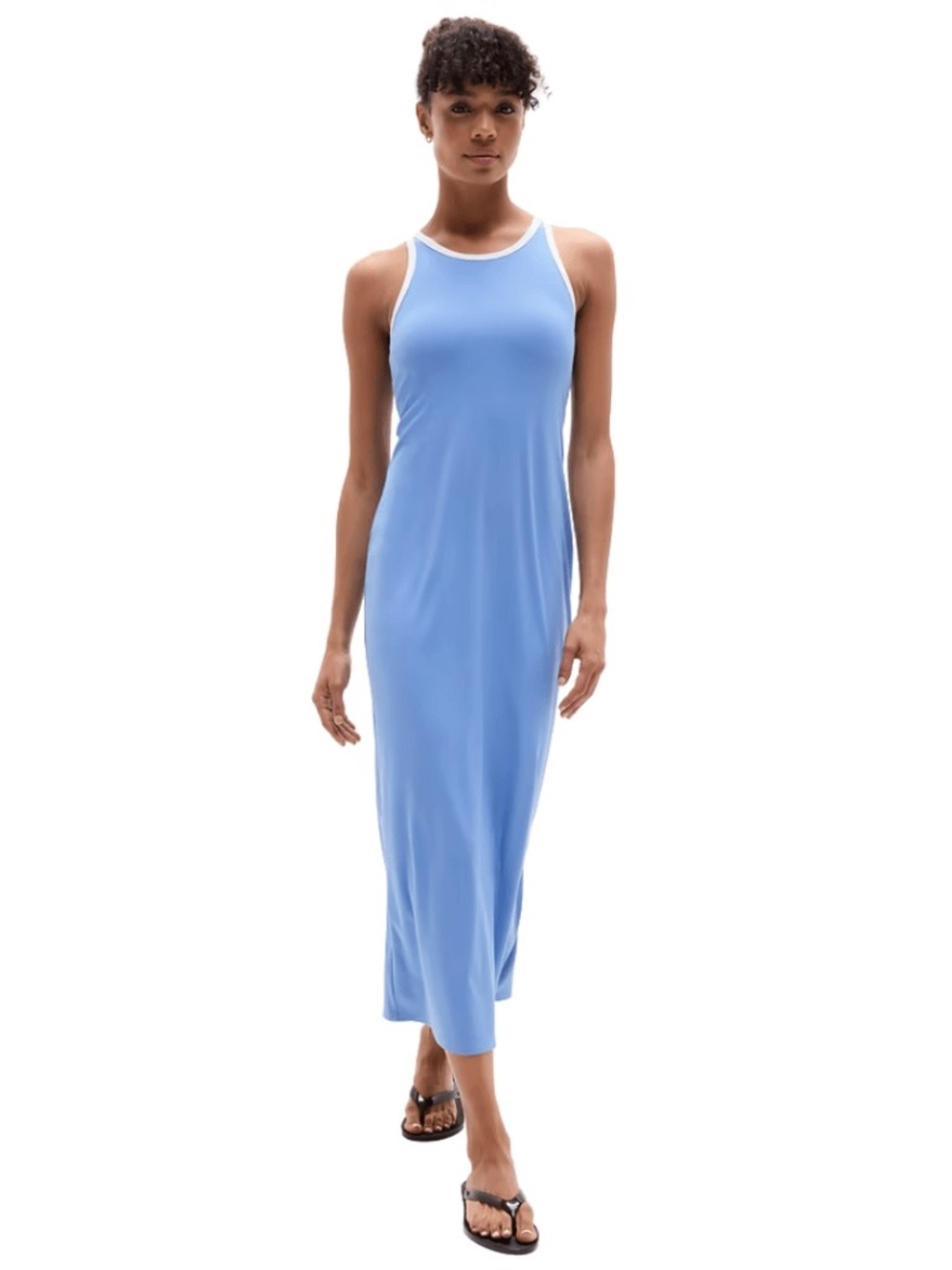 Athleta Sky Blue Racerback Maxi Dress with White Trim